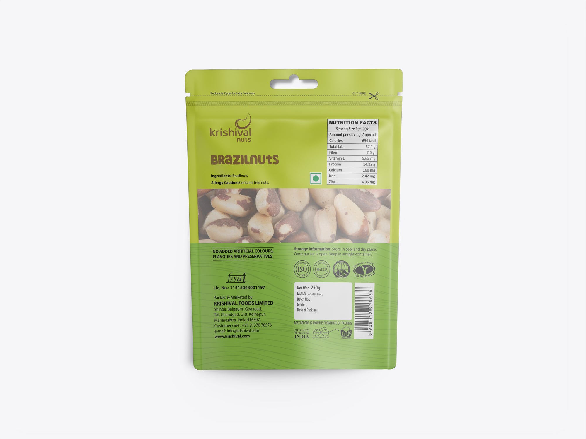 Krishival Nuts Premium Brazil Nuts| 250g Pack of 1| Best for Cholesterol Control | 100% Natural | Rich in Selenium & Iron