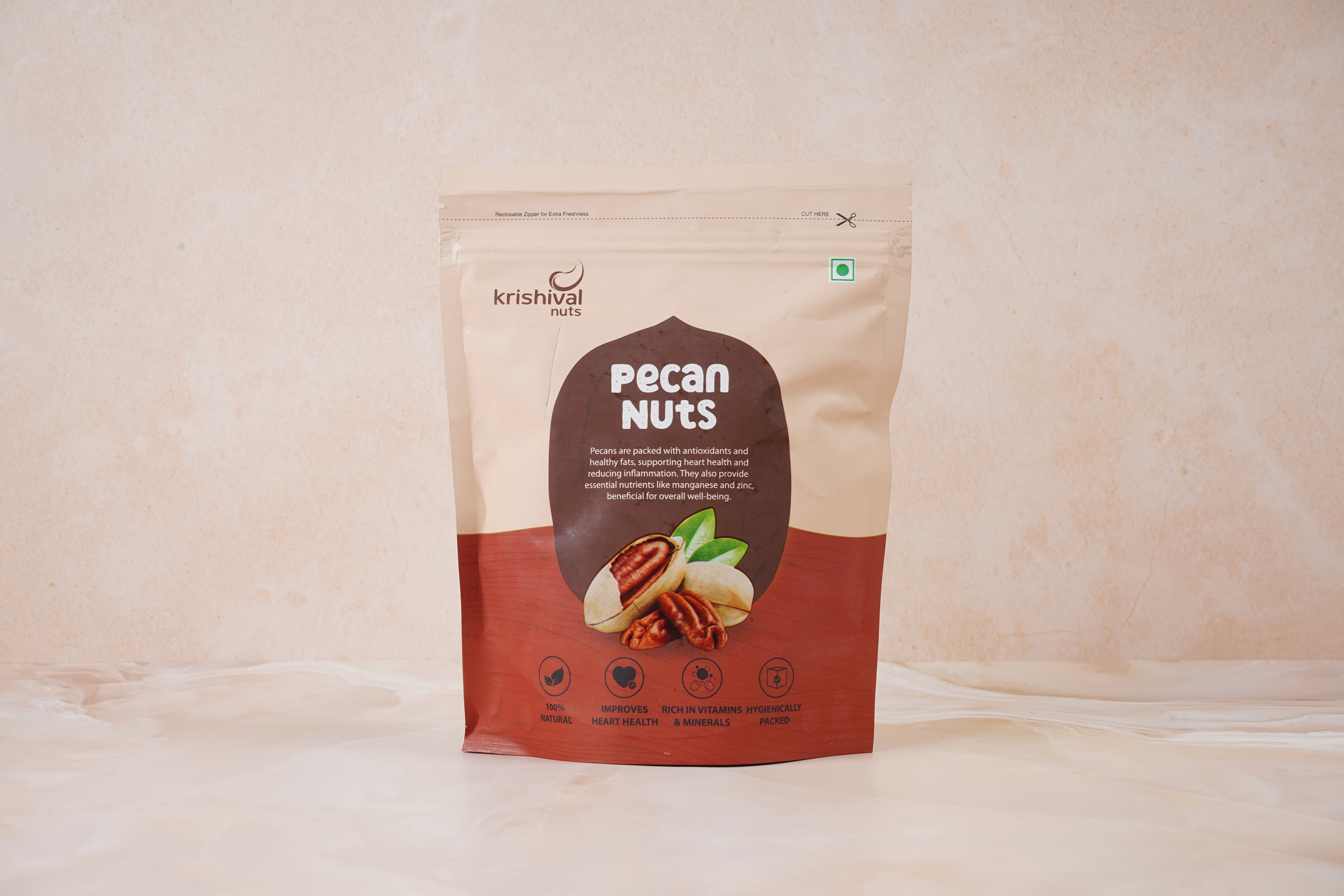 Krishival Nuts Premium Pecan Nuts | 250 Grams, Pack of 1 | Crunchy Nuts, Rich in Protein & Fibre, Pecans | 100 Natural, Ziplock Packaging