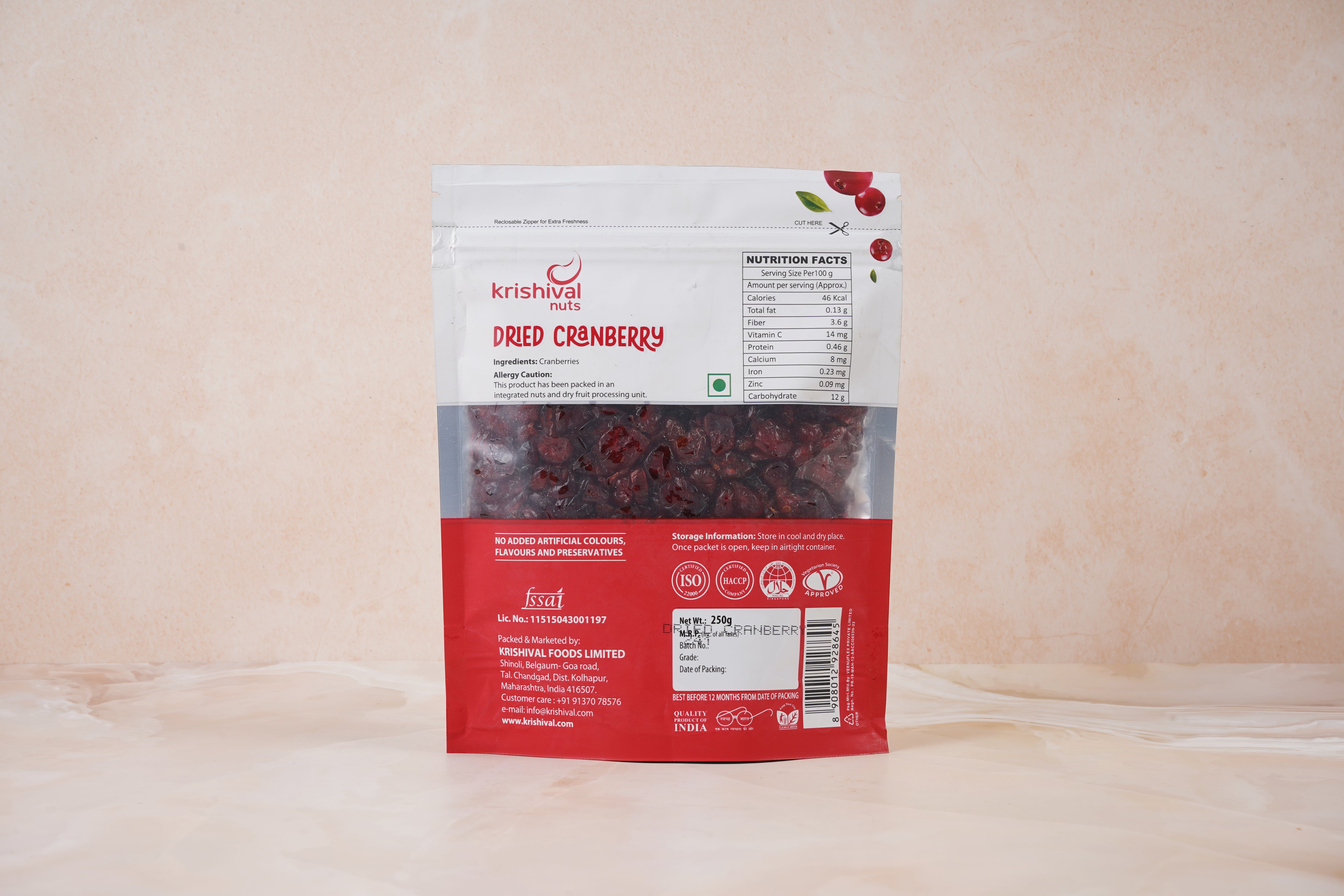 Krishival Nuts Dried Cranberry I 250 Grams, Pack Of 1 I 100% Natural | High Nutrient And Antioxidant | No Added Preservatives