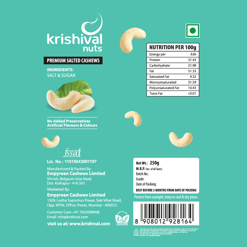 Salted Cashew 1Kg (Pack of 4 X 250g)