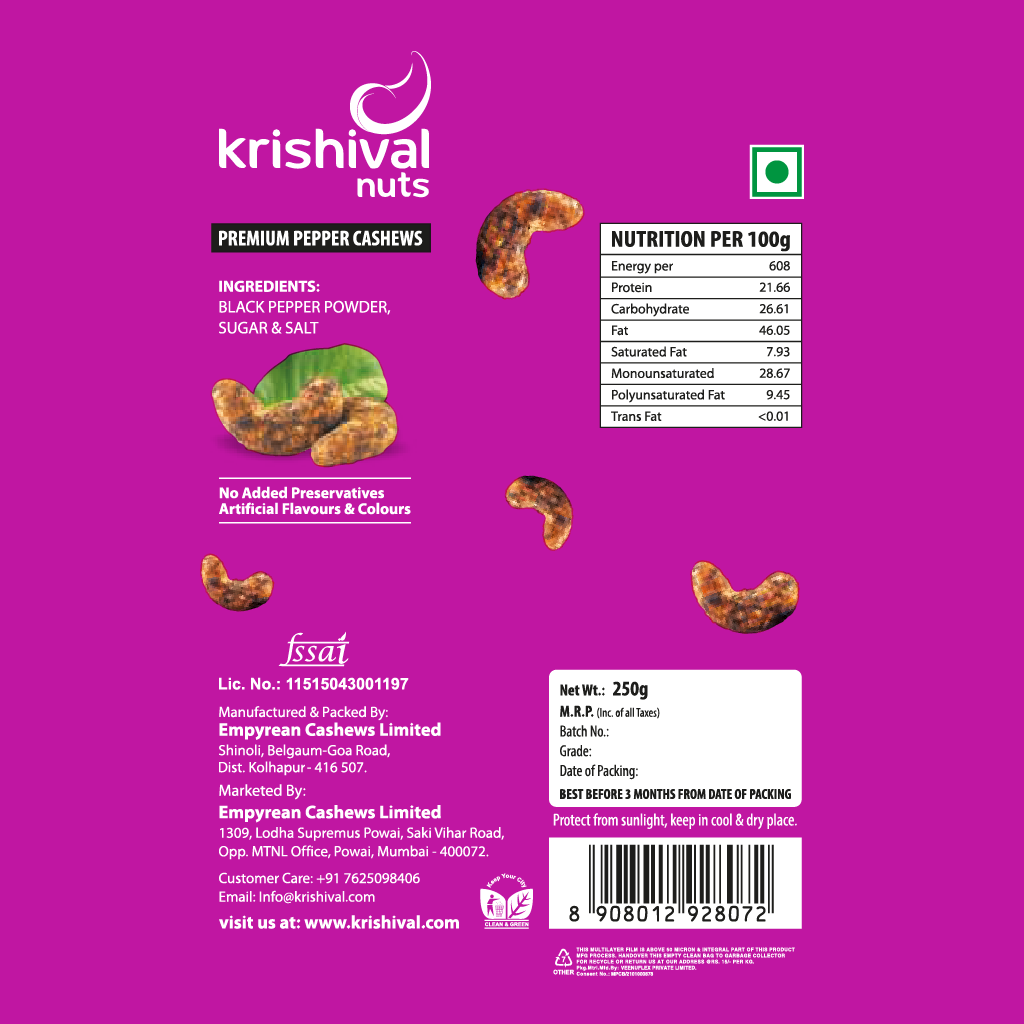 Pepper Cashew 1Kg (Pack of 4 X 250g)