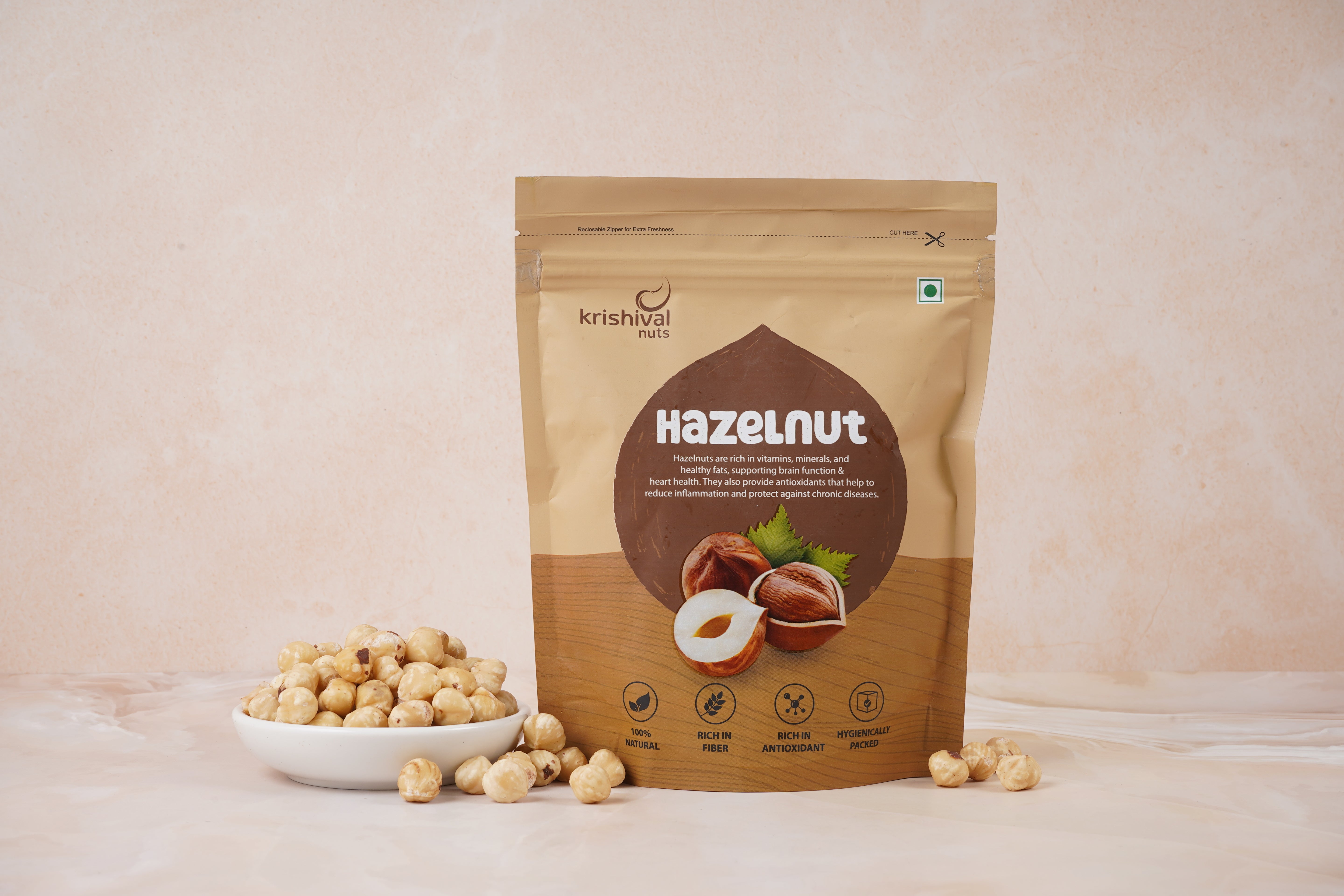 Krishival Nuts Premium Hazelnuts | 250 Grams, Pack of 1 | Healthy & 100% Natural | Rich in Fiber and Antioxidant | Ziplock Packaging