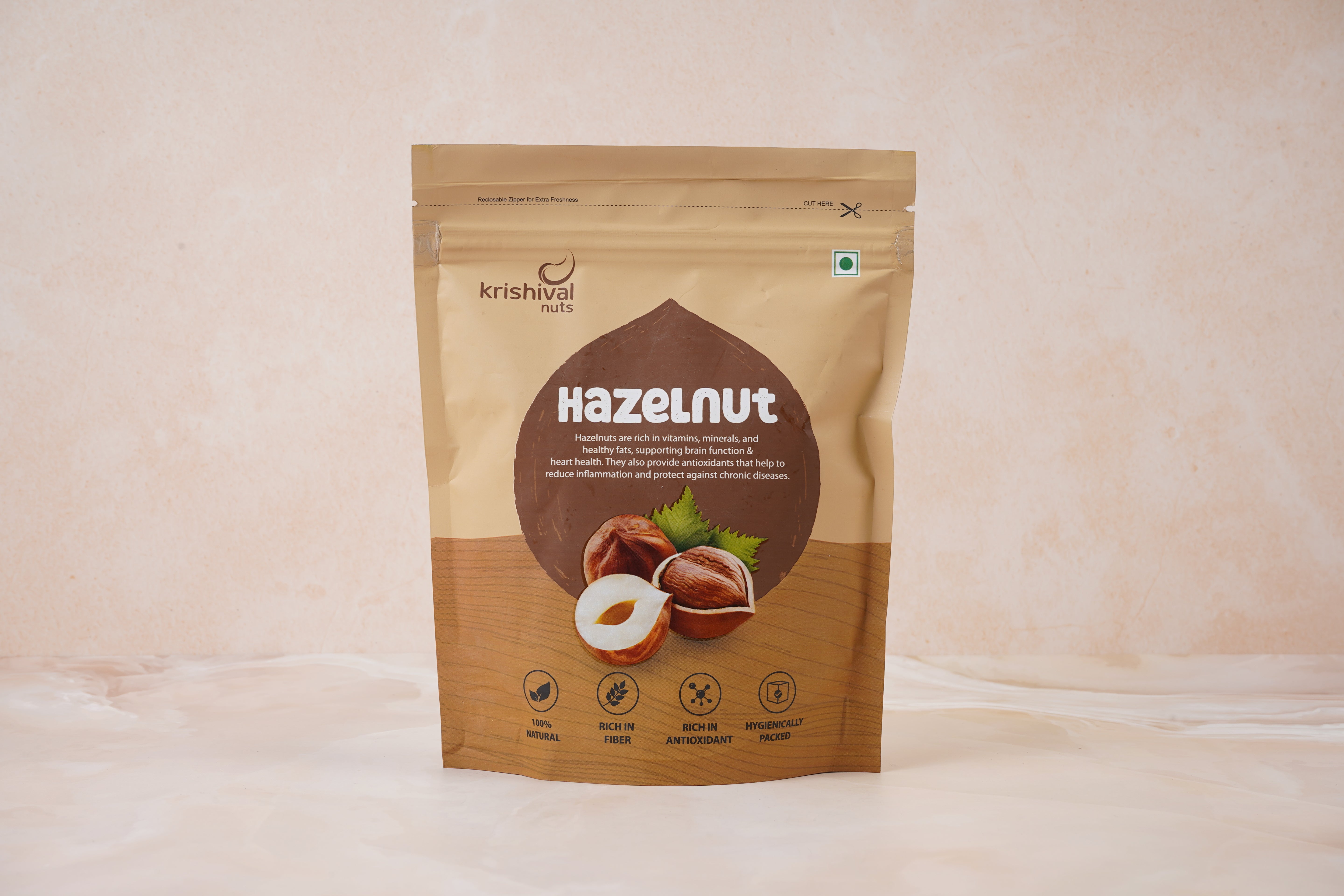 Krishival Nuts Premium Hazelnuts | 250 Grams, Pack of 1 | Healthy & 100% Natural | Rich in Fiber and Antioxidant | Ziplock Packaging