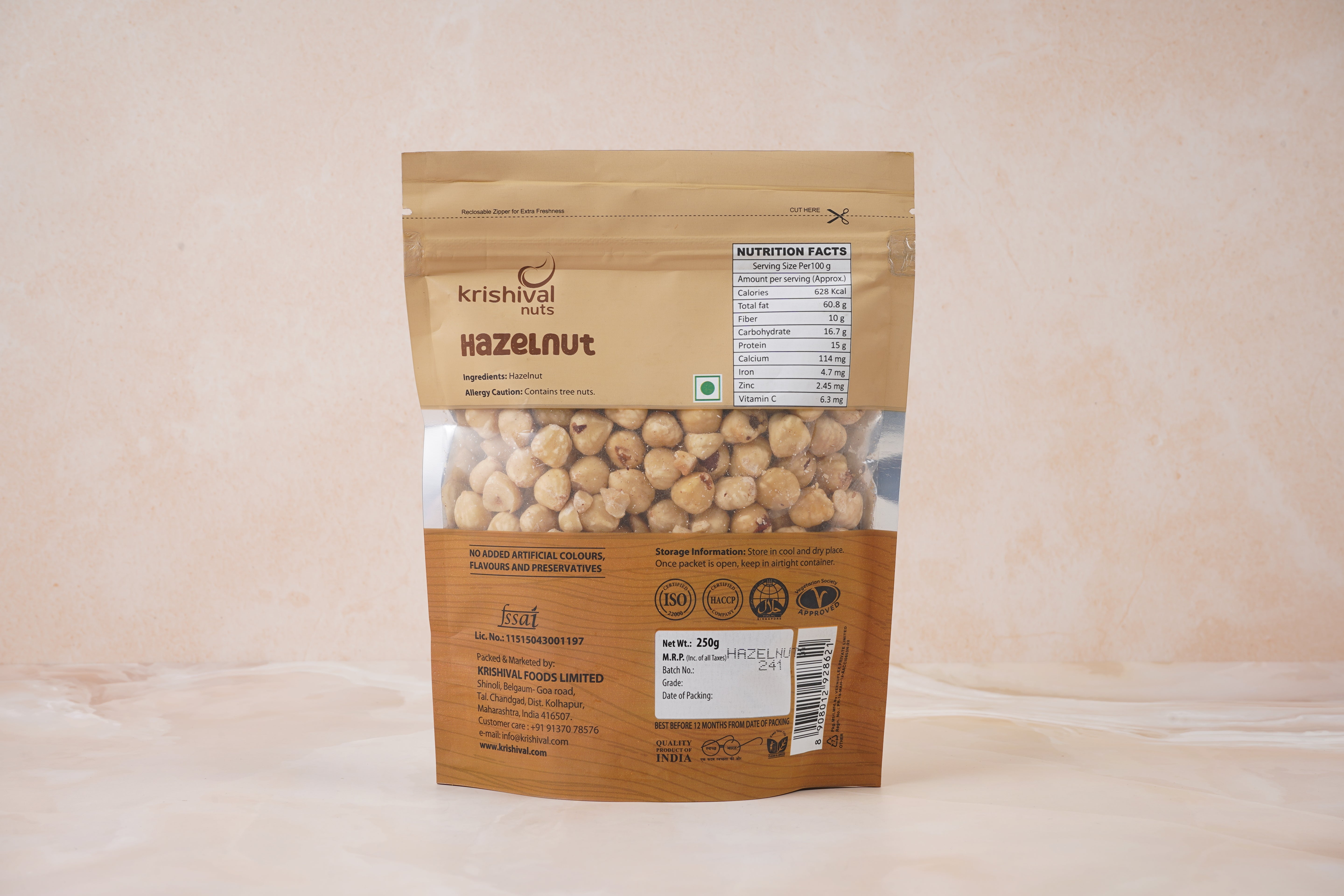 Krishival Nuts Premium Hazelnuts | 250 Grams, Pack of 1 | Healthy & 100% Natural | Rich in Fiber and Antioxidant | Ziplock Packaging