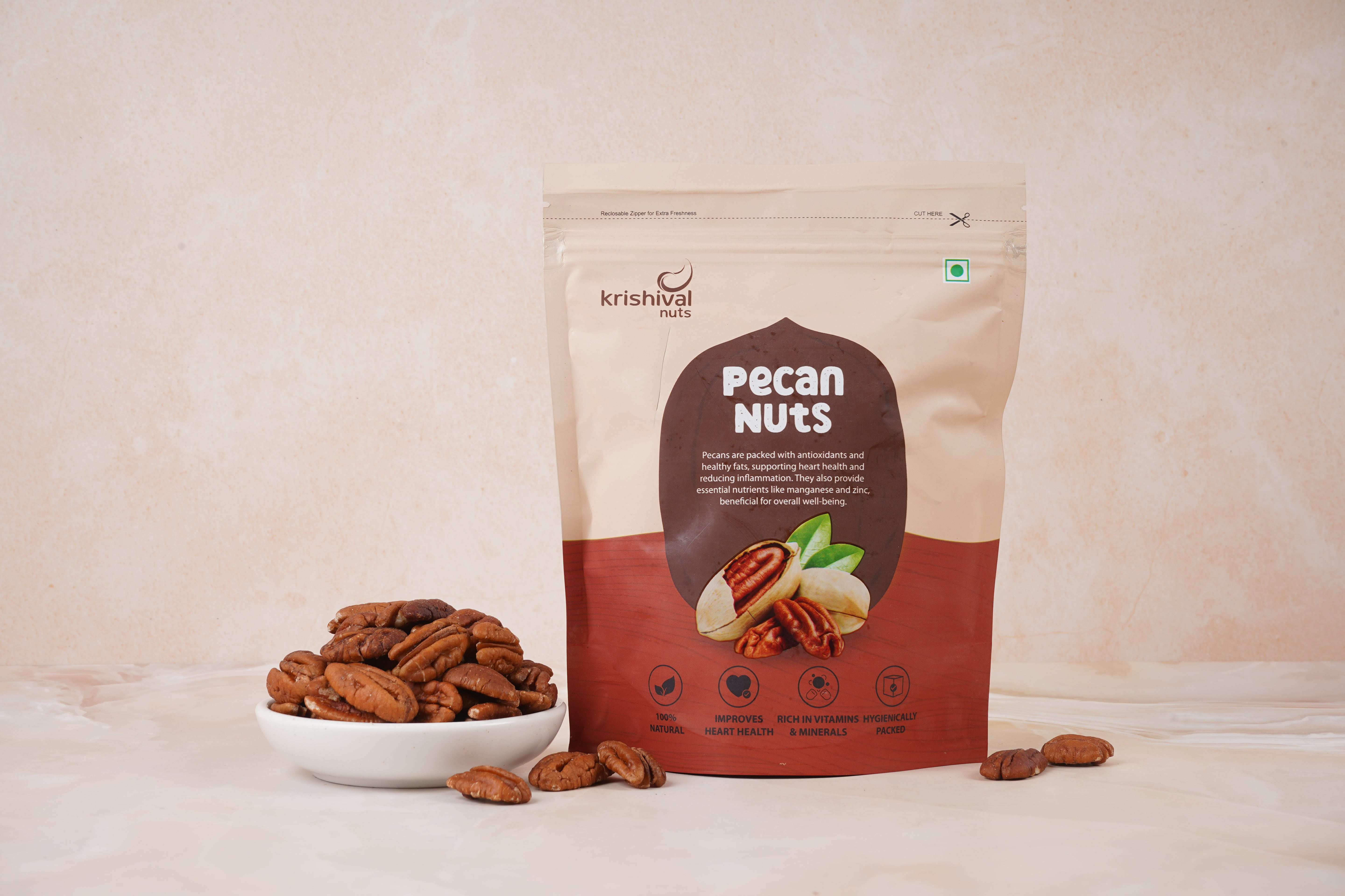 Krishival Nuts Premium Pecan Nuts | 250 Grams, Pack of 1 | Crunchy Nuts, Rich in Protein & Fibre, Pecans | 100 Natural, Ziplock Packaging