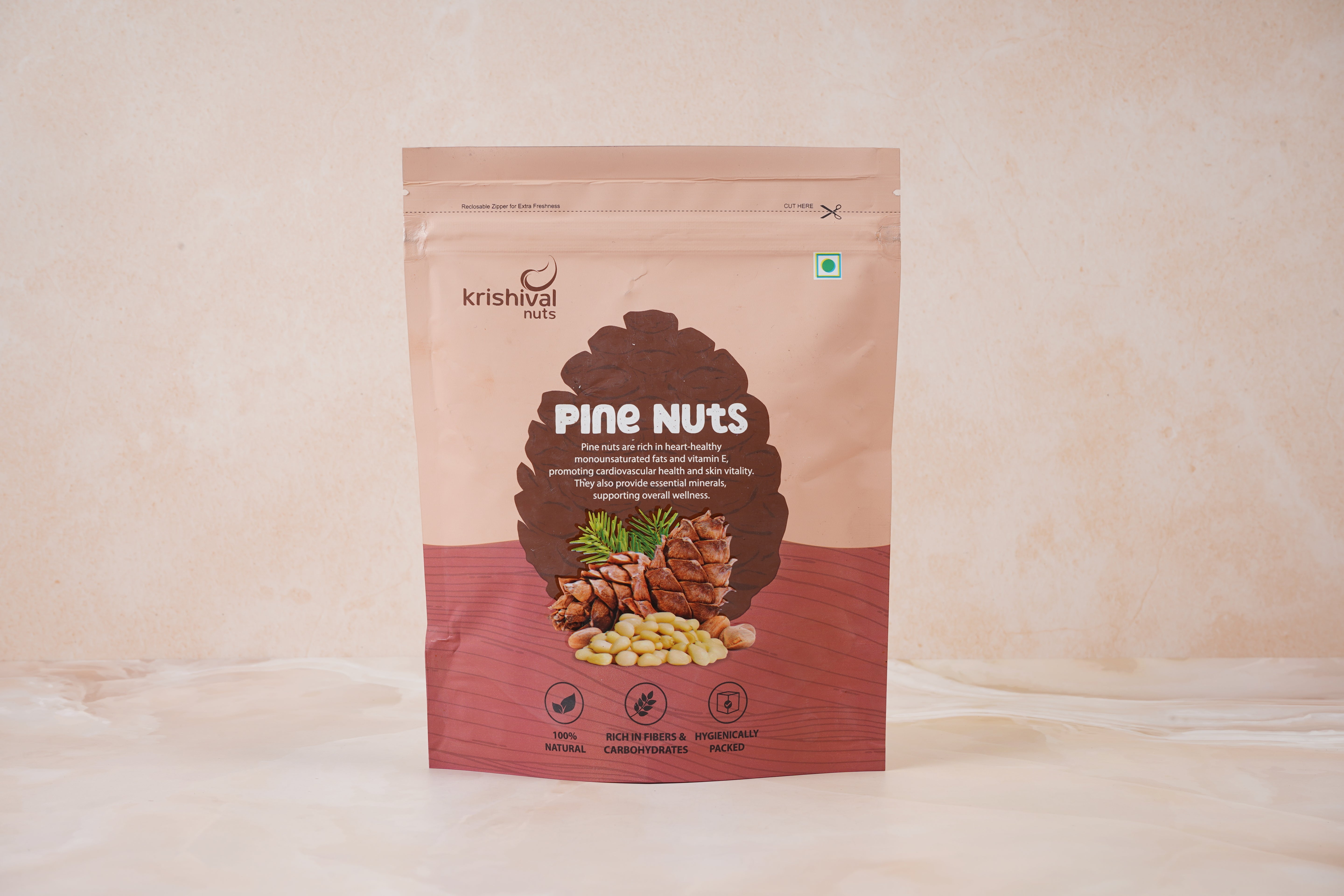 Krishival Nuts Premium Pine Nuts | 250 Grams, Pack of 1 | 100% Natural | Rich in Fiber | Ziplock Packaging