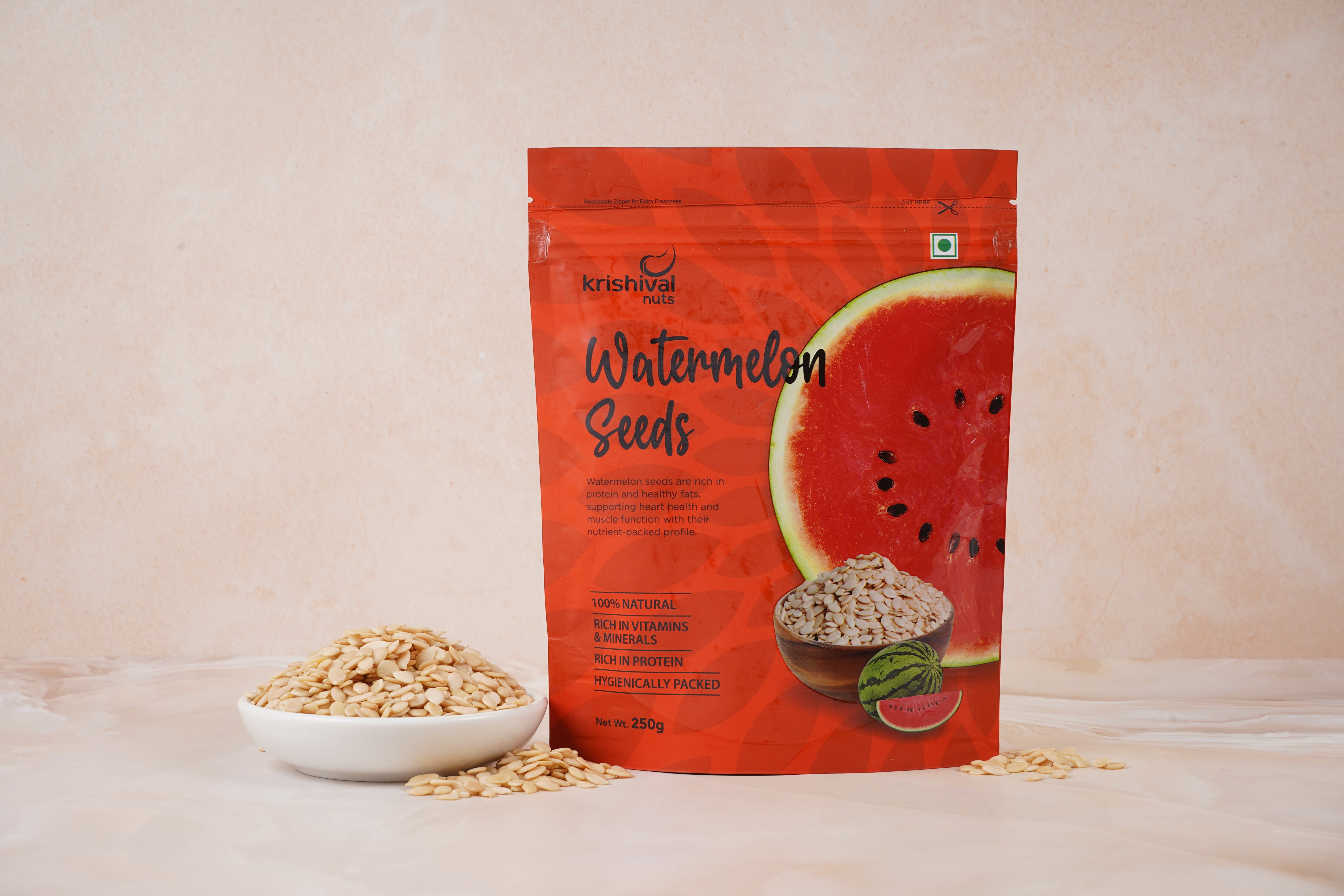 Krishival Nuts Watermelon Seeds | 250 Grams, Pack of 1 | Healthy & 100% Natural