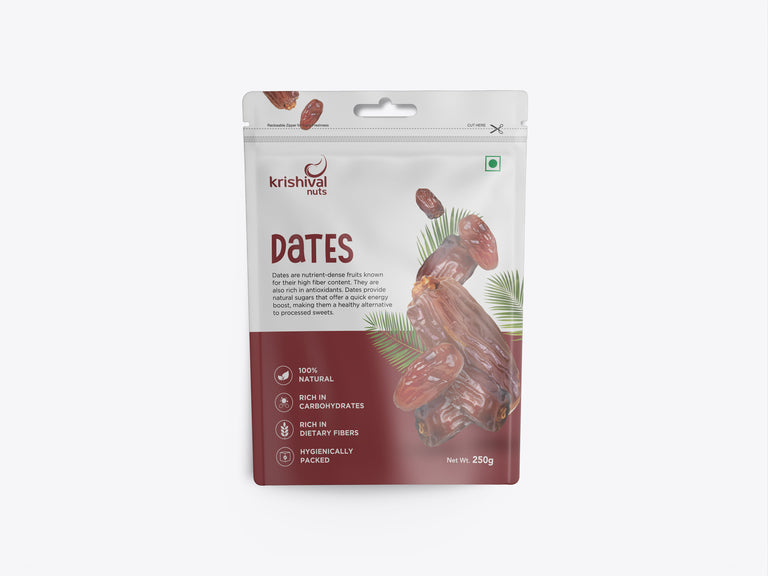 Krishival Nuts Premium Dates | 250 Grams, Pack of 1 | Rich in Dietary Fibers | 100% Natural, Ziplock Packaging