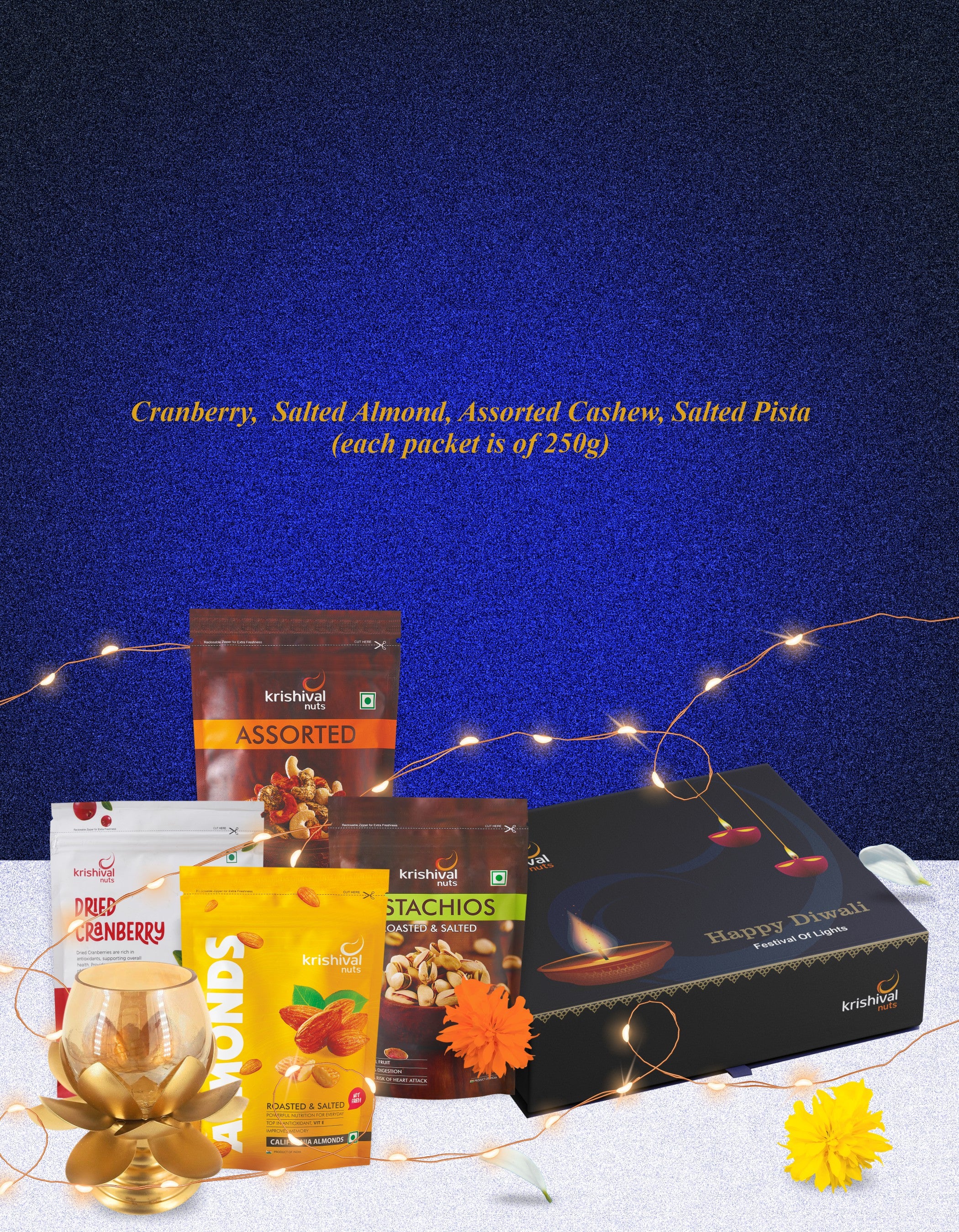 Diwali Jumbo Nuts & Berries Box ( Cranberry, Plain Almond, Salted Cashew, Pista )