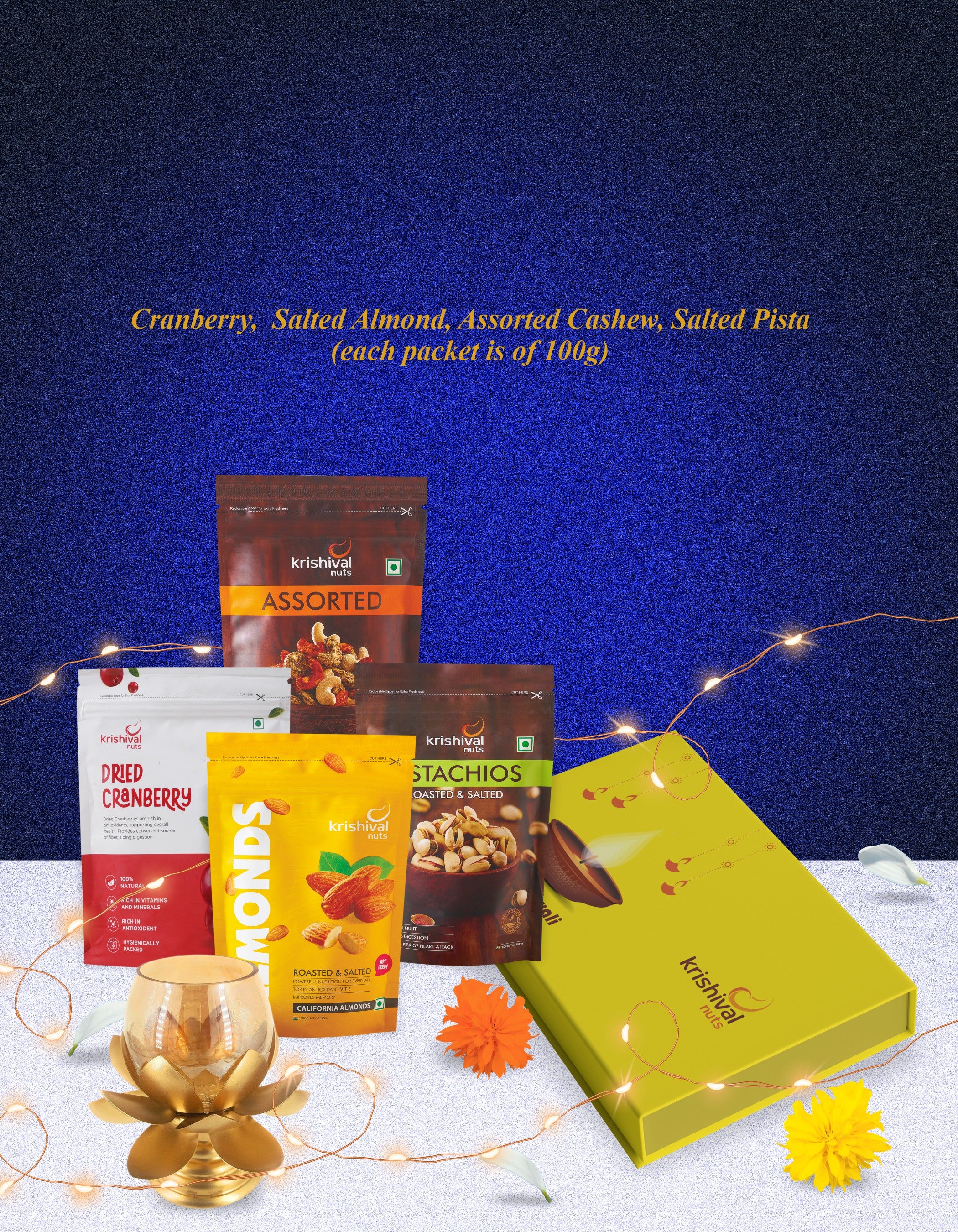 Diwali Nuts & Berries Box ( Cranberry, Salted Almond, Assorted Cashew, Pista )