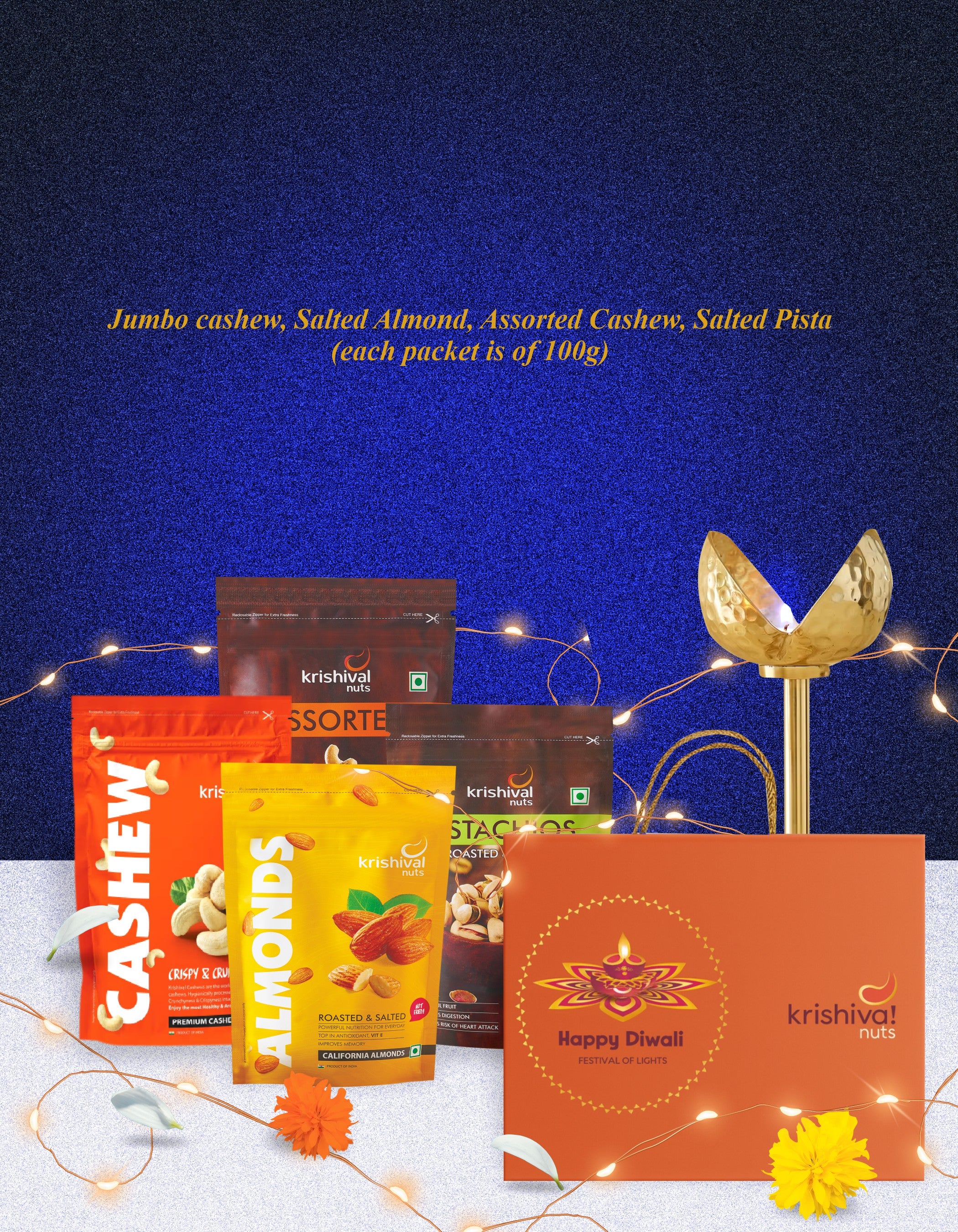 Diwali Nuts Combo Box ( Jumbo Cashew, Salted Almond, Assorted Cashew, Pista )
