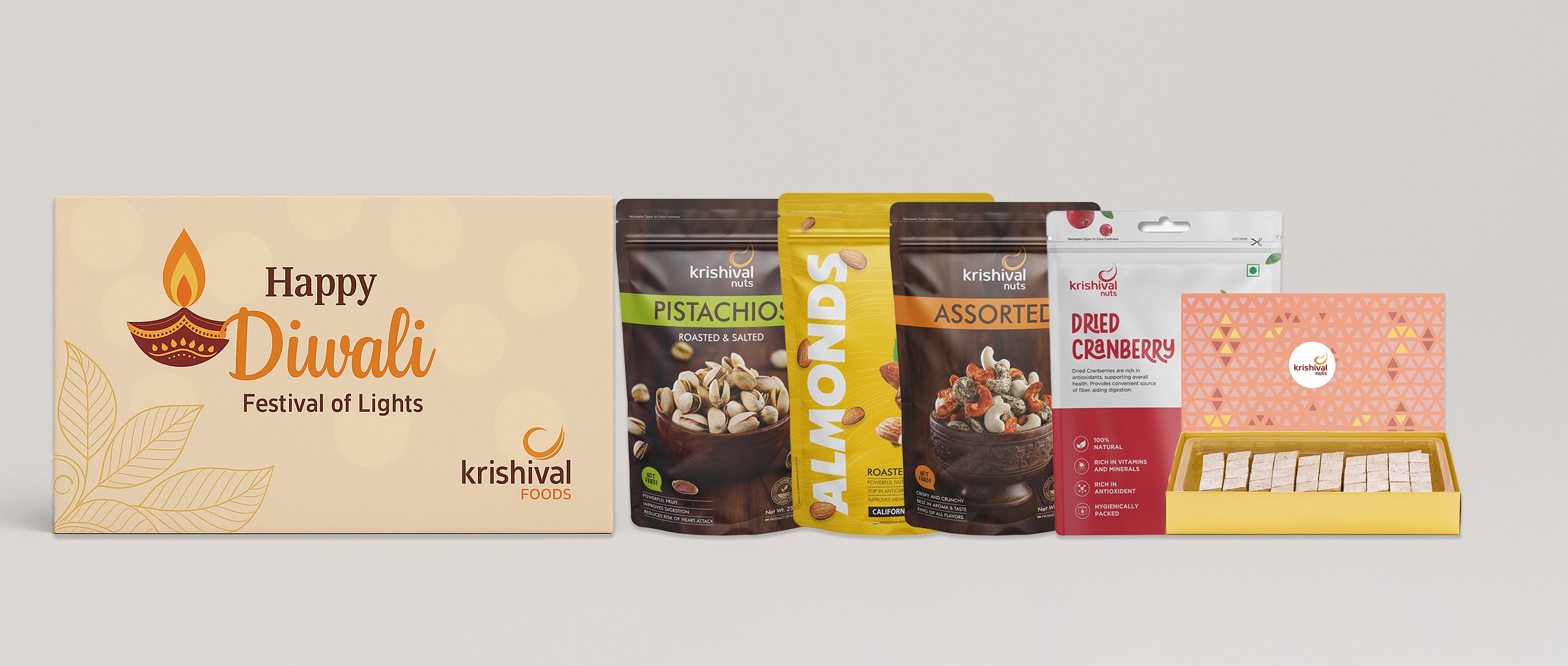 Diwali Family Box ( Cranberry, Salted Almond, Assorted Cashew, Pista, Kaju Katli-160gm )