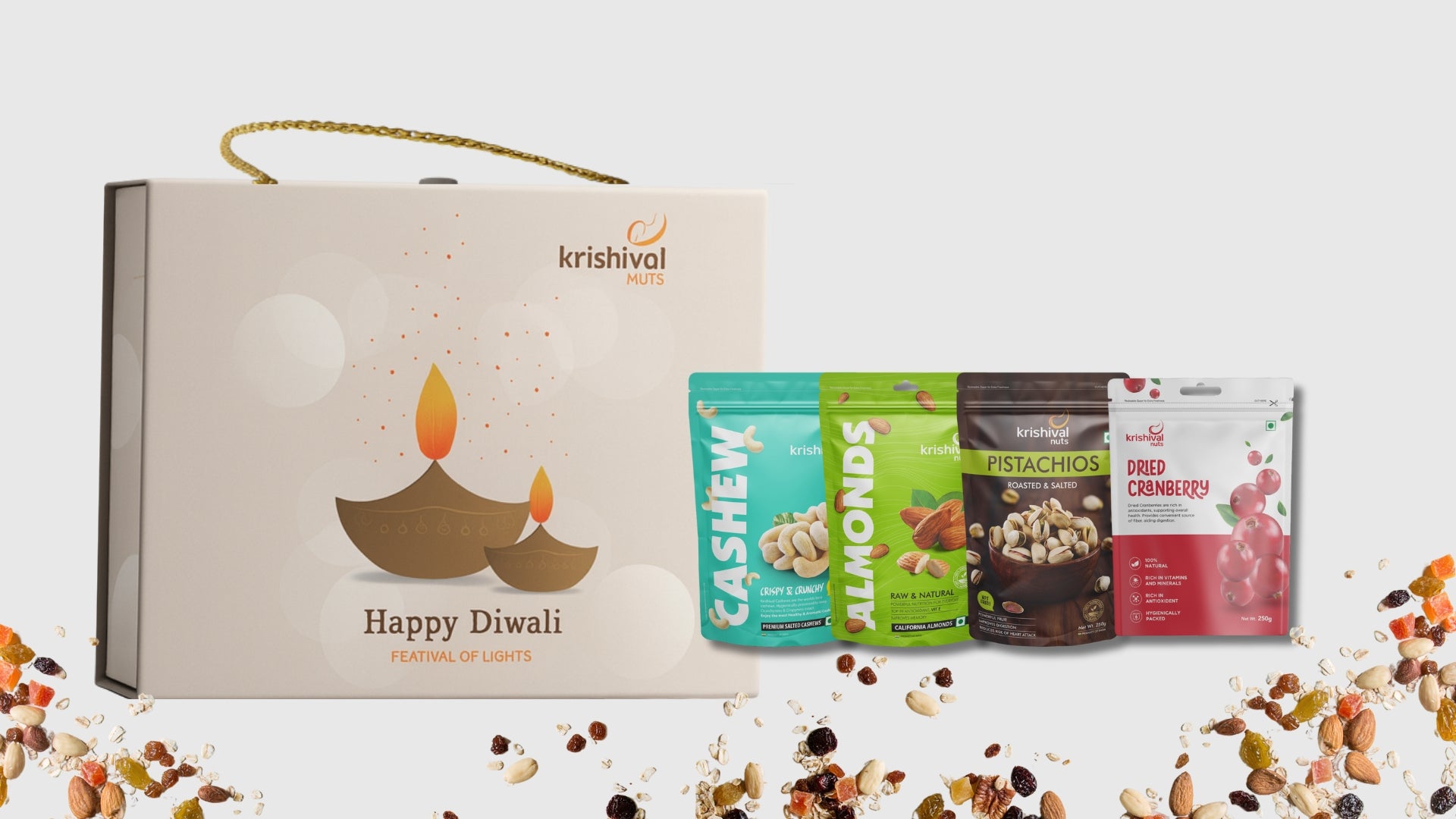 Diwali Small Nuts & Berries Box ( Cranberry, Plain Almond, Salted Cashew, Pista )