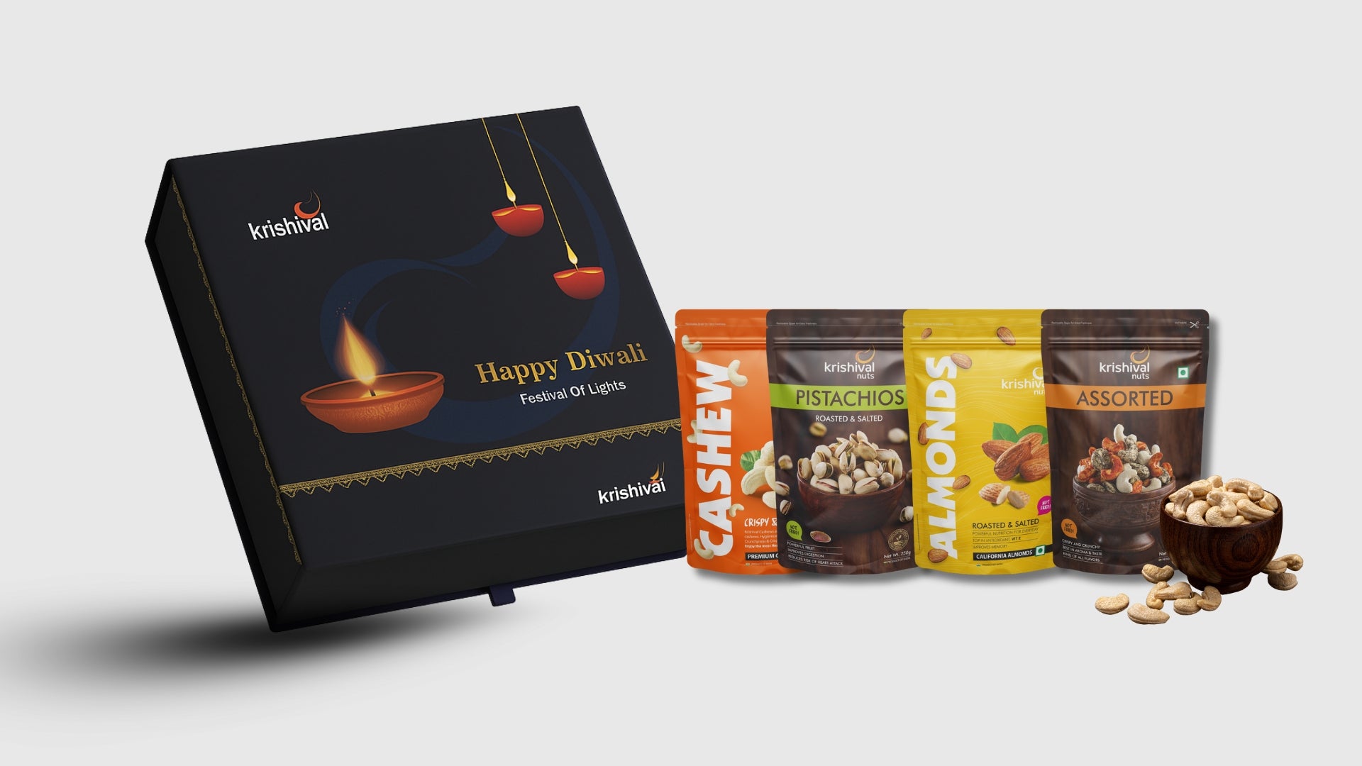 Diwali Jumbo Nuts Combo Box ( Jumbo Cashew, Salted Almond, Assorted Cashew, Pista )