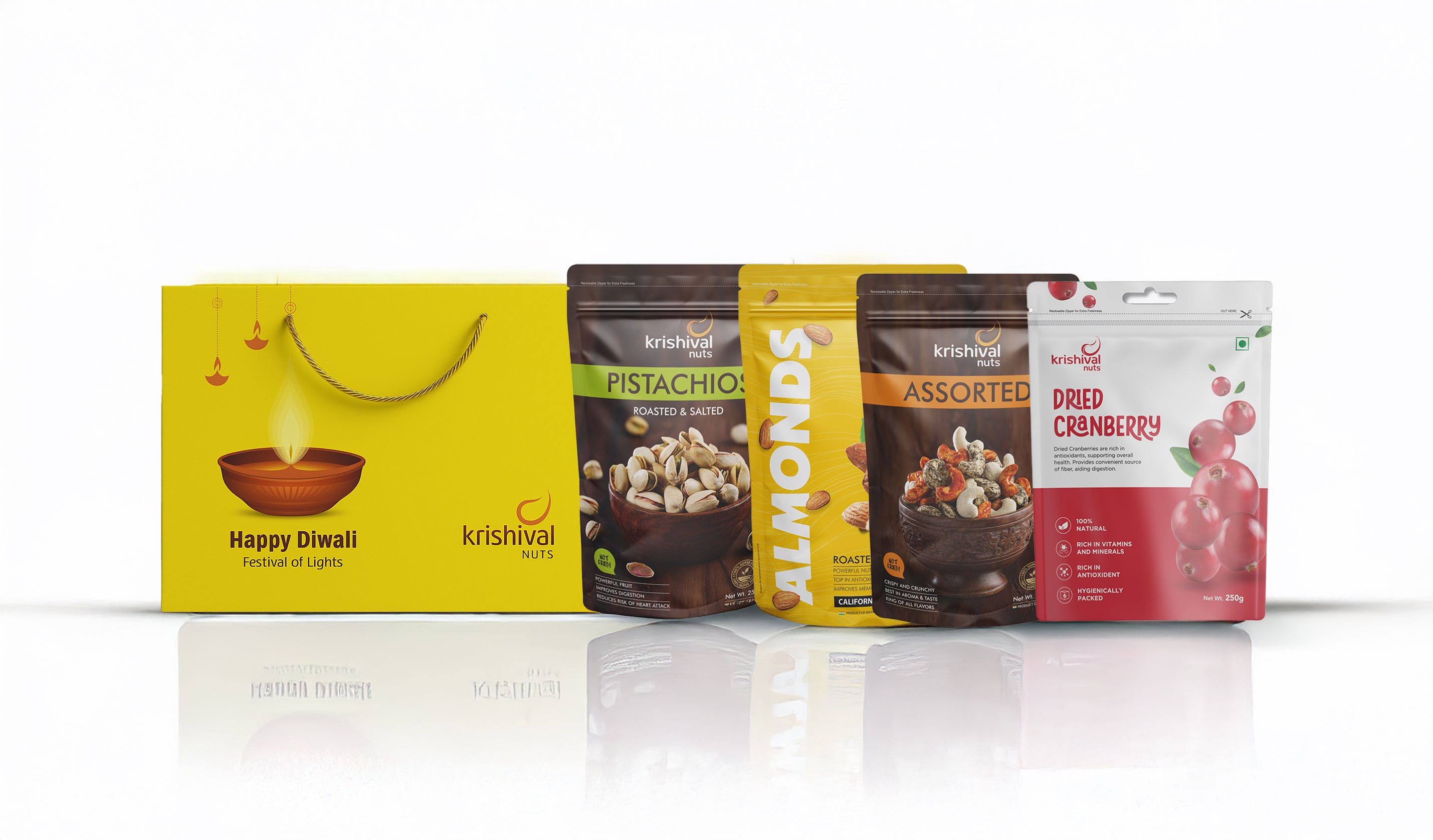 Diwali Nuts & Berries Box ( Cranberry, Salted Almond, Assorted Cashew, Pista )